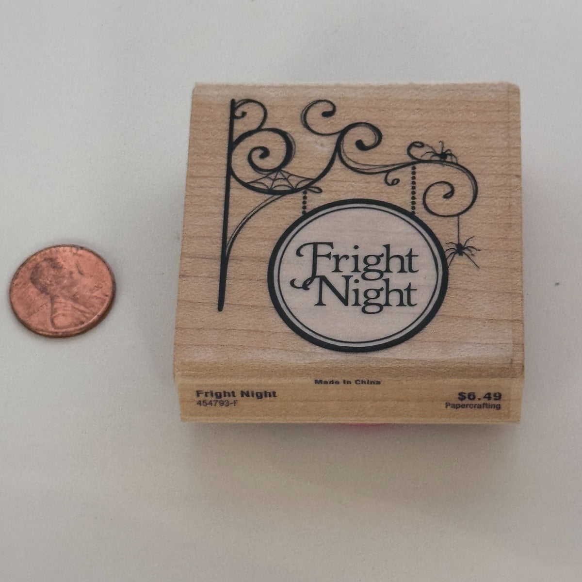 Stampabilities Rubber Stamp Fright Night Sign Spider Halloween Cardmaking Corner Fall Wood Mounted