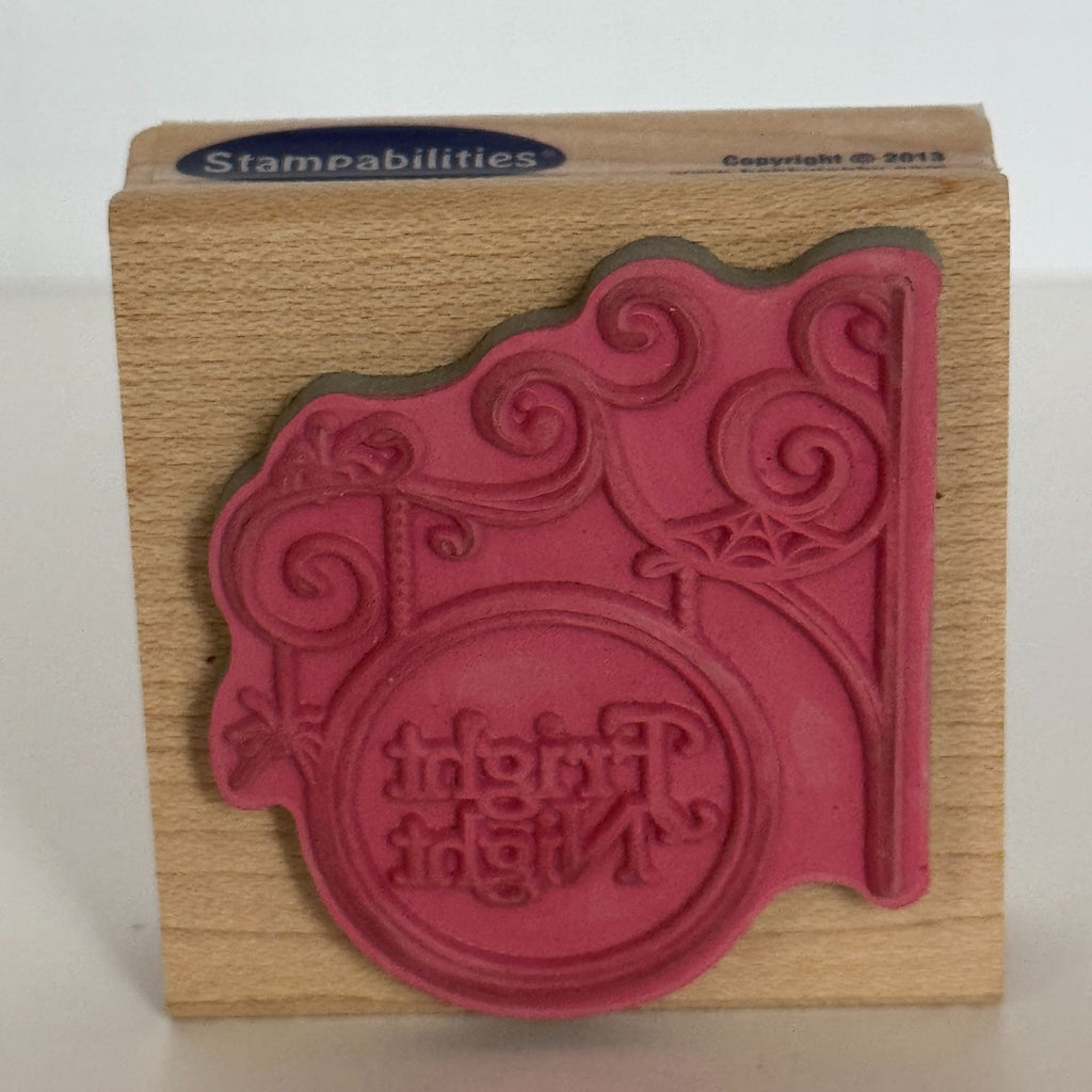 Stampabilities Rubber Stamp Fright Night Sign Spider Halloween Cardmaking Corner Fall Wood Mounted