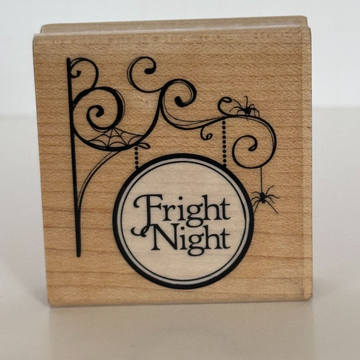 Stampabilities Rubber Stamp Fright Night Sign Spider Halloween Cardmaking Corner Fall Wood Mounted