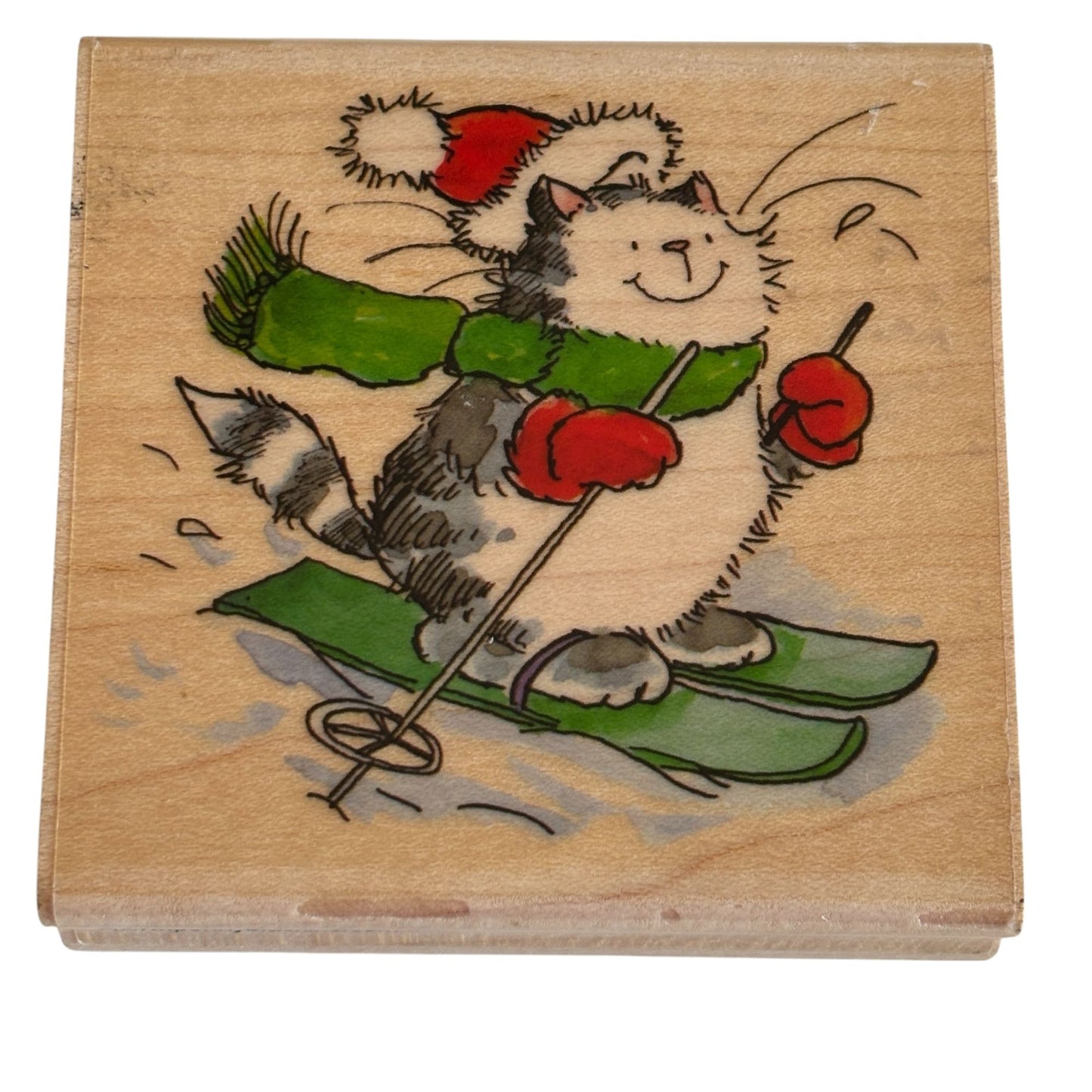 Penny Black Rubber Stamp White Slopes Skiing Cat Animal Winter Sport Card Making