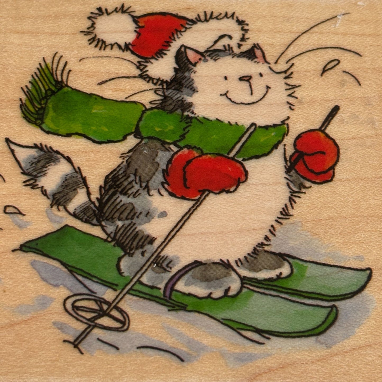 Penny Black Rubber Stamp White Slopes Skiing Cat Animal Winter Sport Card Making