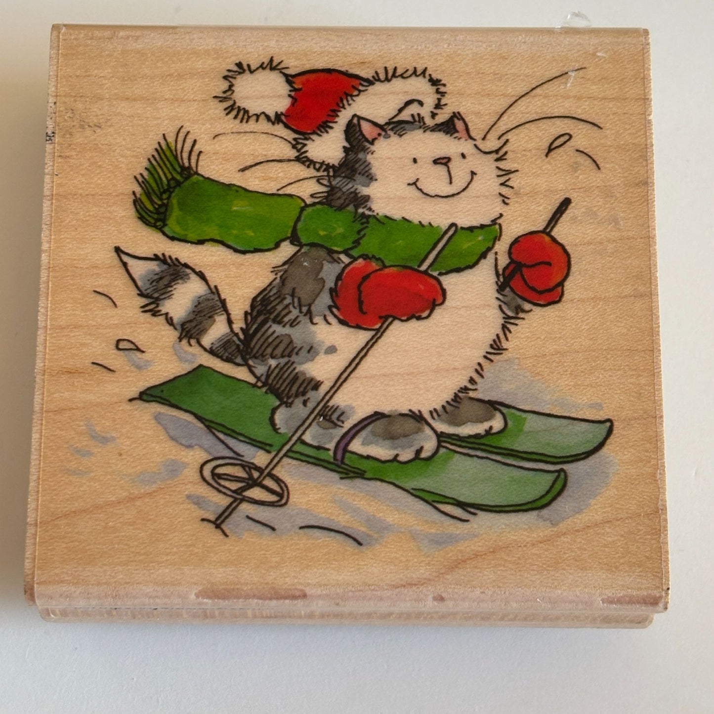 Penny Black Rubber Stamp White Slopes Skiing Cat Animal Winter Sport Card Making