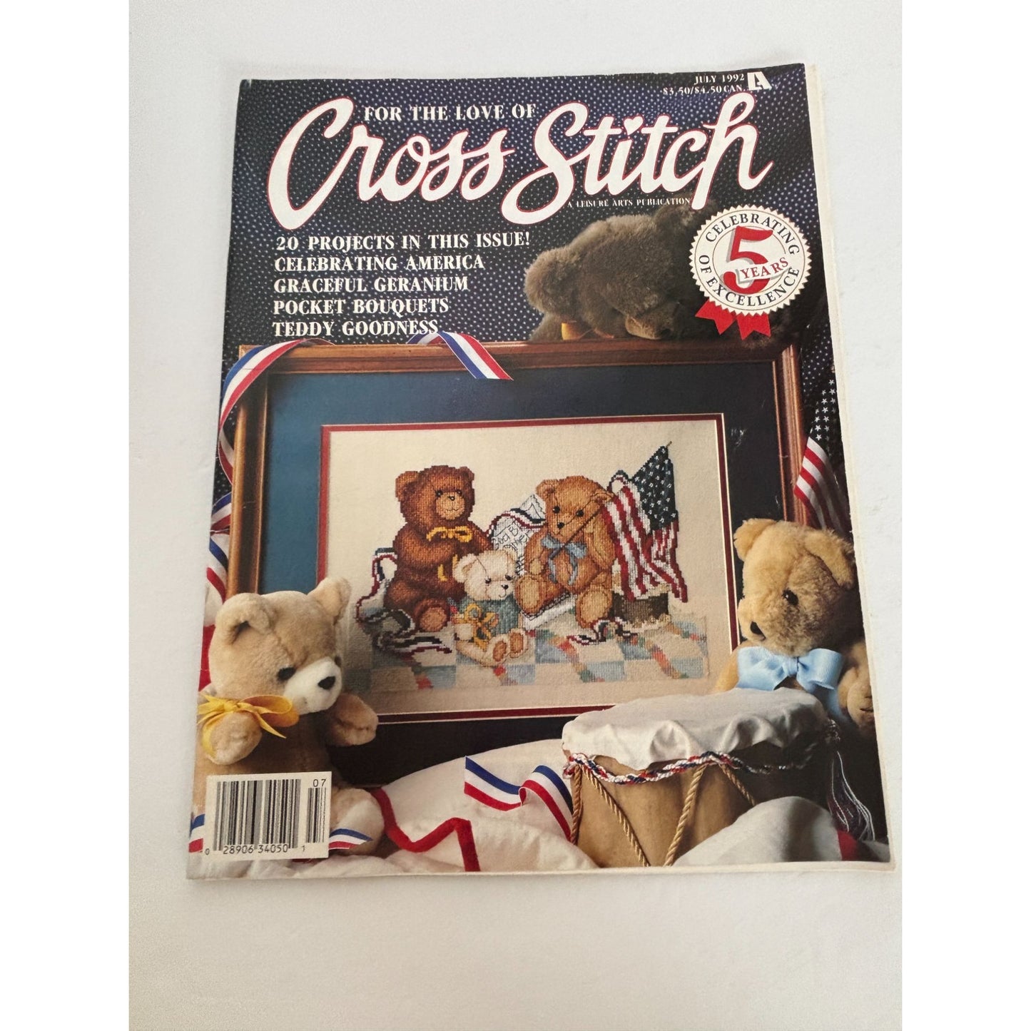 For The Love Of Cross Stitch Magazine July 1992 Patriotic Teddy Bears Strawberry
