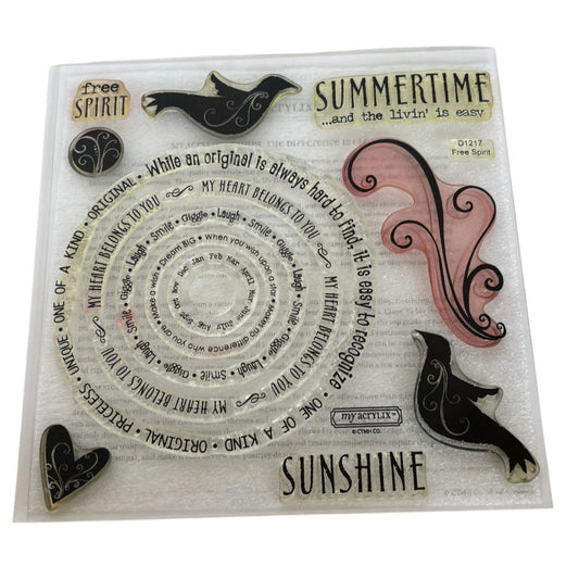 CTMH My Acrylix Acrylic Stamp Set Free Spirit Sunshine Summer Sentiment Circles