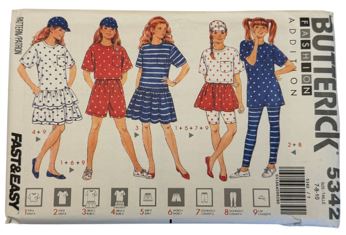 Butterick Sewing Pattern 5342 Fashion Addition Easy Girls Dress Top Skirt 7 8 10