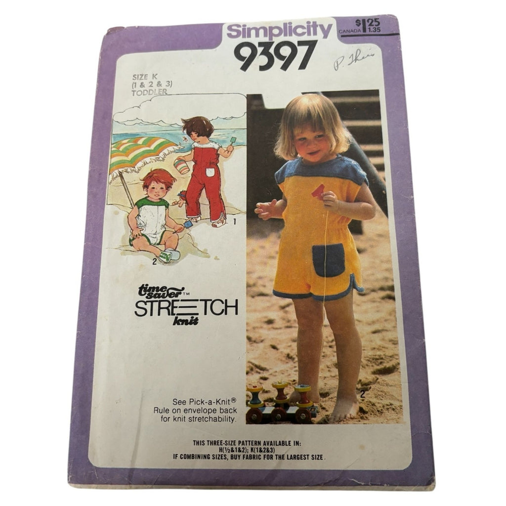 Simplicity Sewing Pattern 9397 Toddlers Jumpsuit 2T 3T Summer Outfit 1980 Uncut