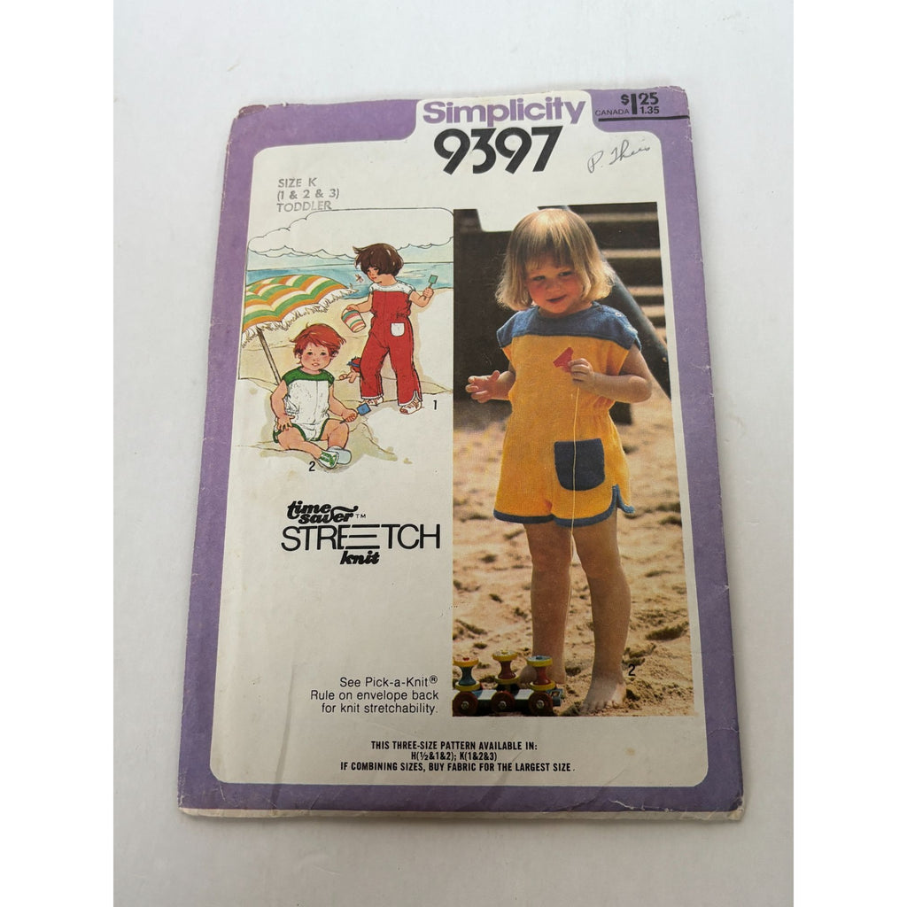 Simplicity Sewing Pattern 9397 Toddlers Jumpsuit 2T 3T Summer Outfit 1980 Uncut