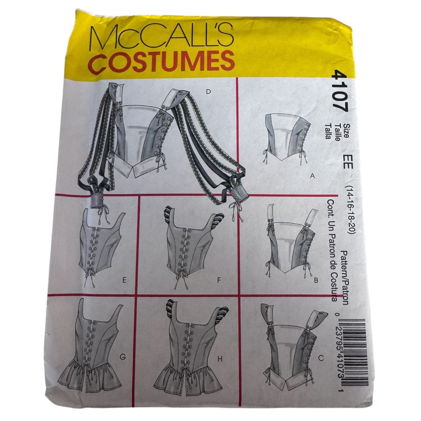 McCalls Sewing Pattern 4107 Renaissance Corset Top Peasant Blouse Costume 14-20 Uncut