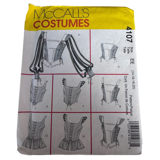 McCalls Sewing Pattern 4107 Renaissance Corset Top Peasant Blouse Costume 14-20 Uncut