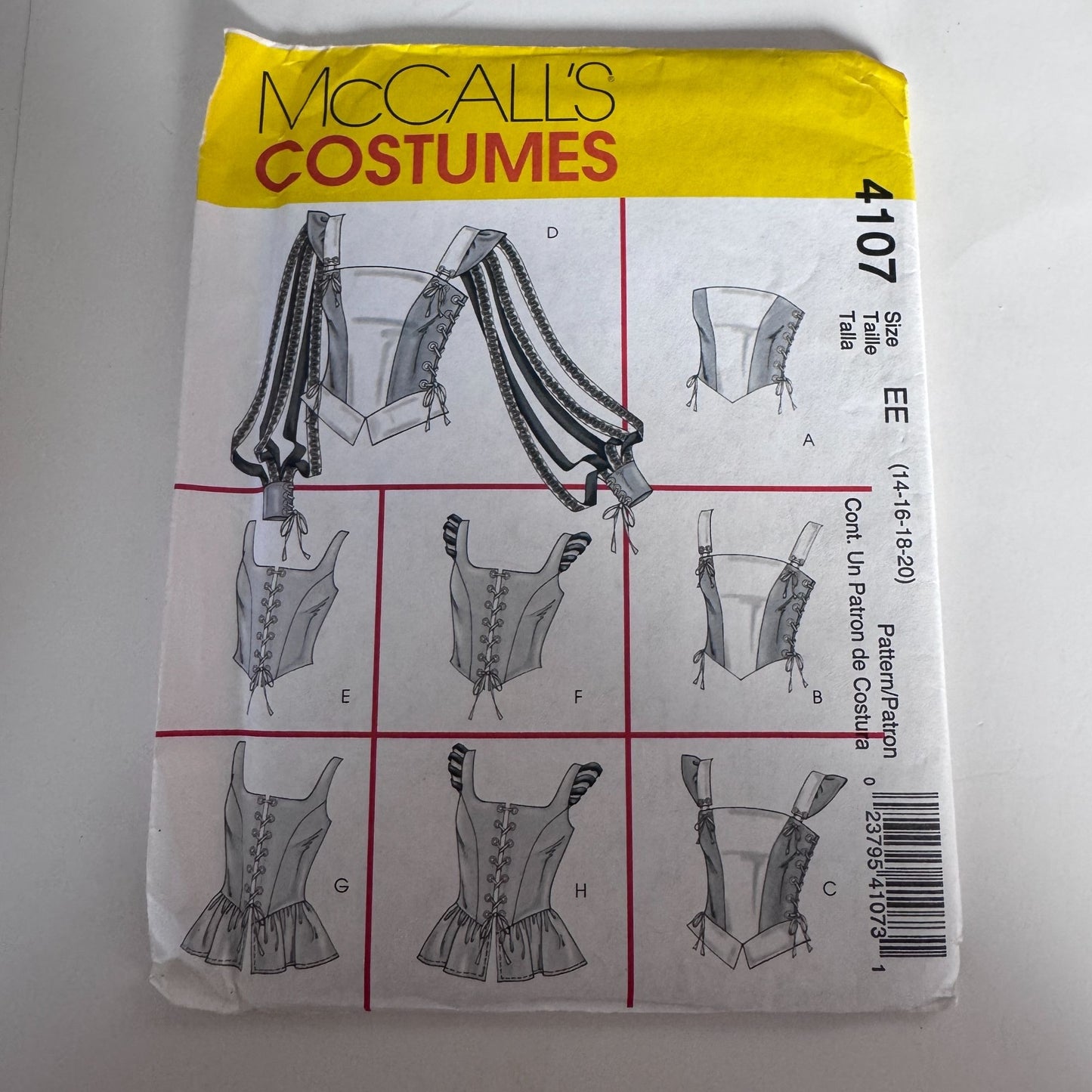 McCalls Sewing Pattern 4107 Renaissance Corset Top Peasant Blouse Costume 14-20 Uncut