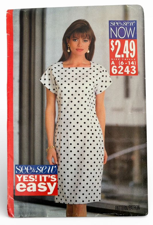 Butterick Sewing Pattern 6243 Sheath Dress 90s Minimalist Easy UC 6 8 10 12 14
