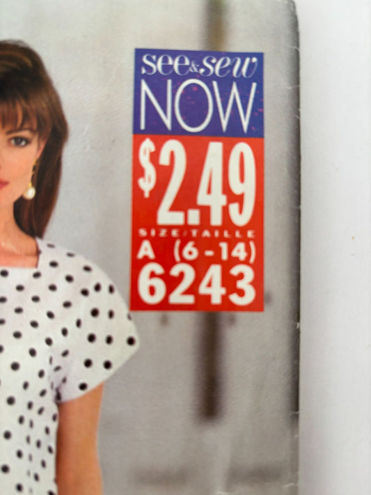 Butterick Sewing Pattern 6243 Sheath Dress 90s Minimalist Easy UC 6 8 10 12 14