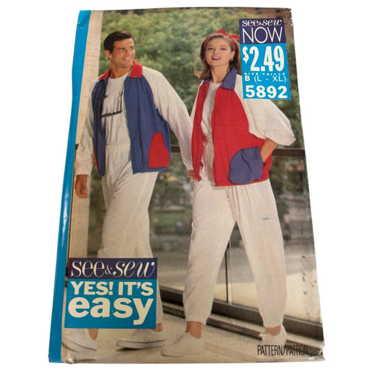 Butterick Sewing Pattern 5892 Athletic Jacket Pants Workout Casual L XL 16 22 UC