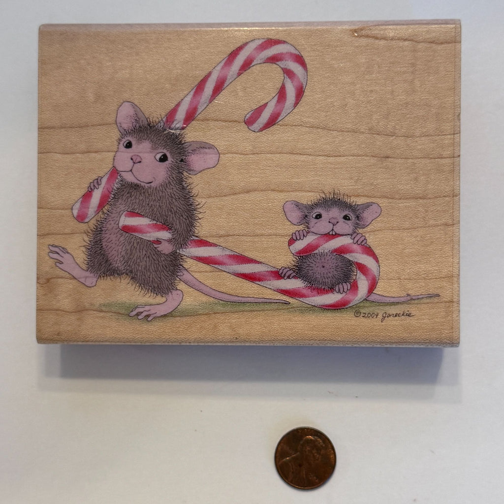 Stampabilities Rubber Stamp House Mouse Sweet Ride Christmas Candy Cane Holiday Cardmaking Wood Mounted