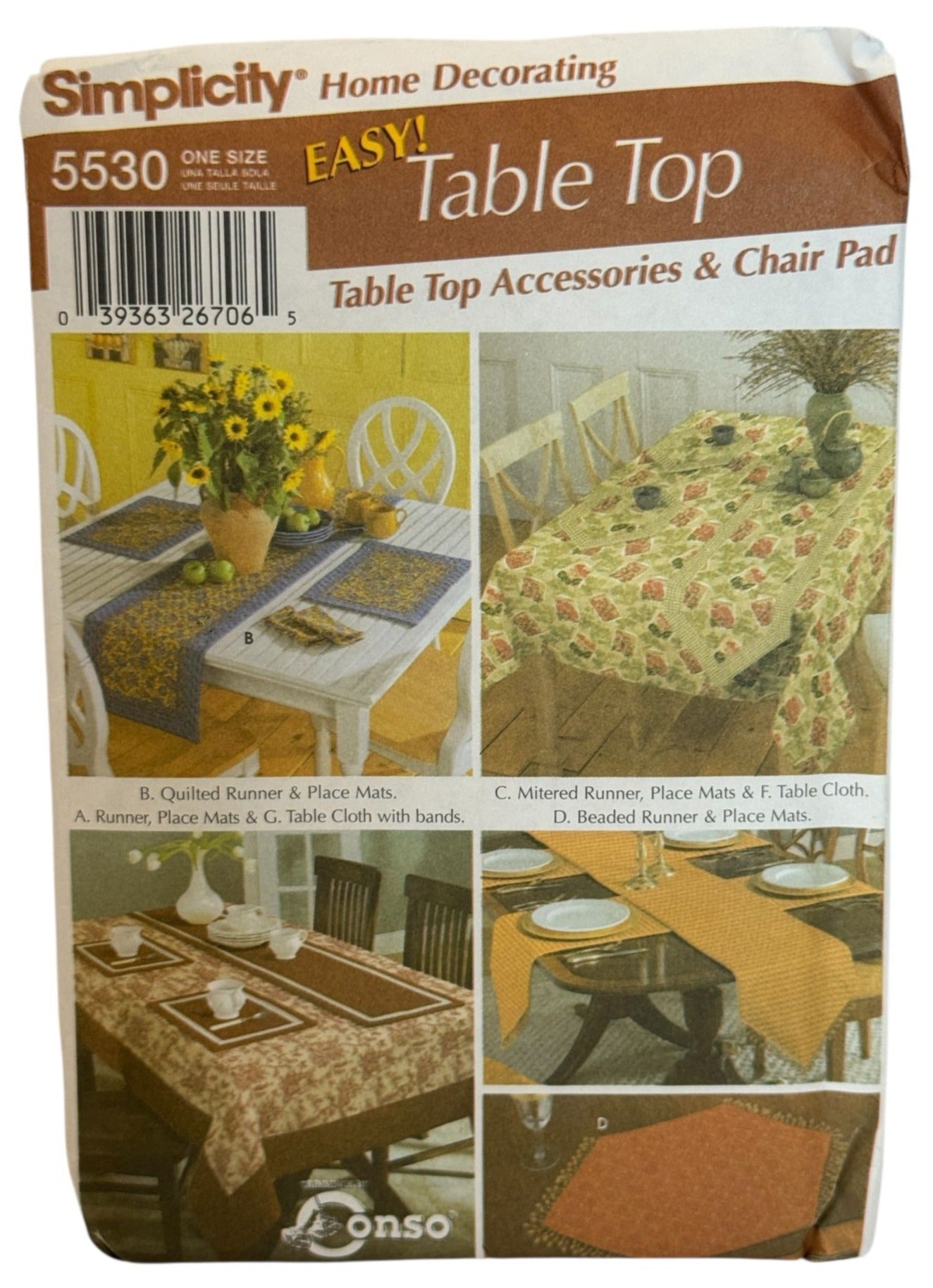 Simplicity Sewing Pattern 5530 Table Cloth Runner Chair Pads Dining Room Decor