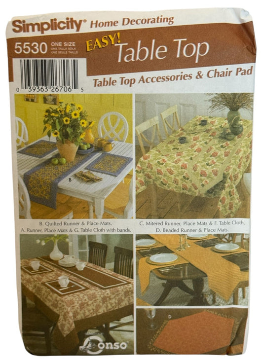 Simplicity Sewing Pattern 5530 Table Cloth Runner Chair Pads Dining Room Decor