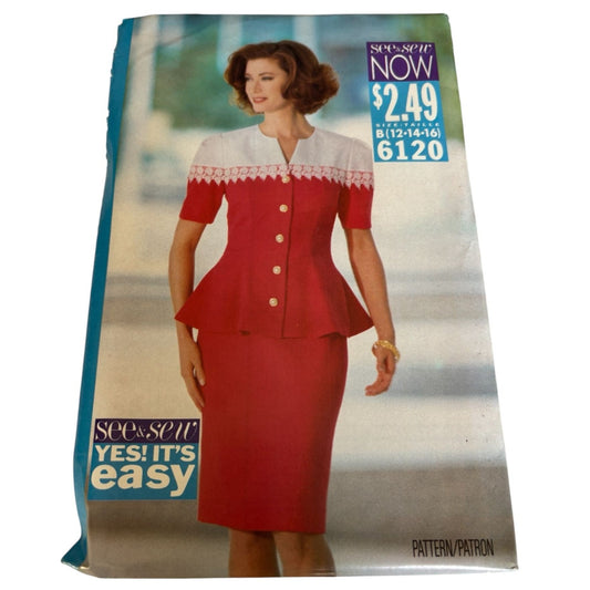 Butterick See Sew Sewing Pattern 6120 Top Skirt Career Outfit Easy 12 14 16 UC