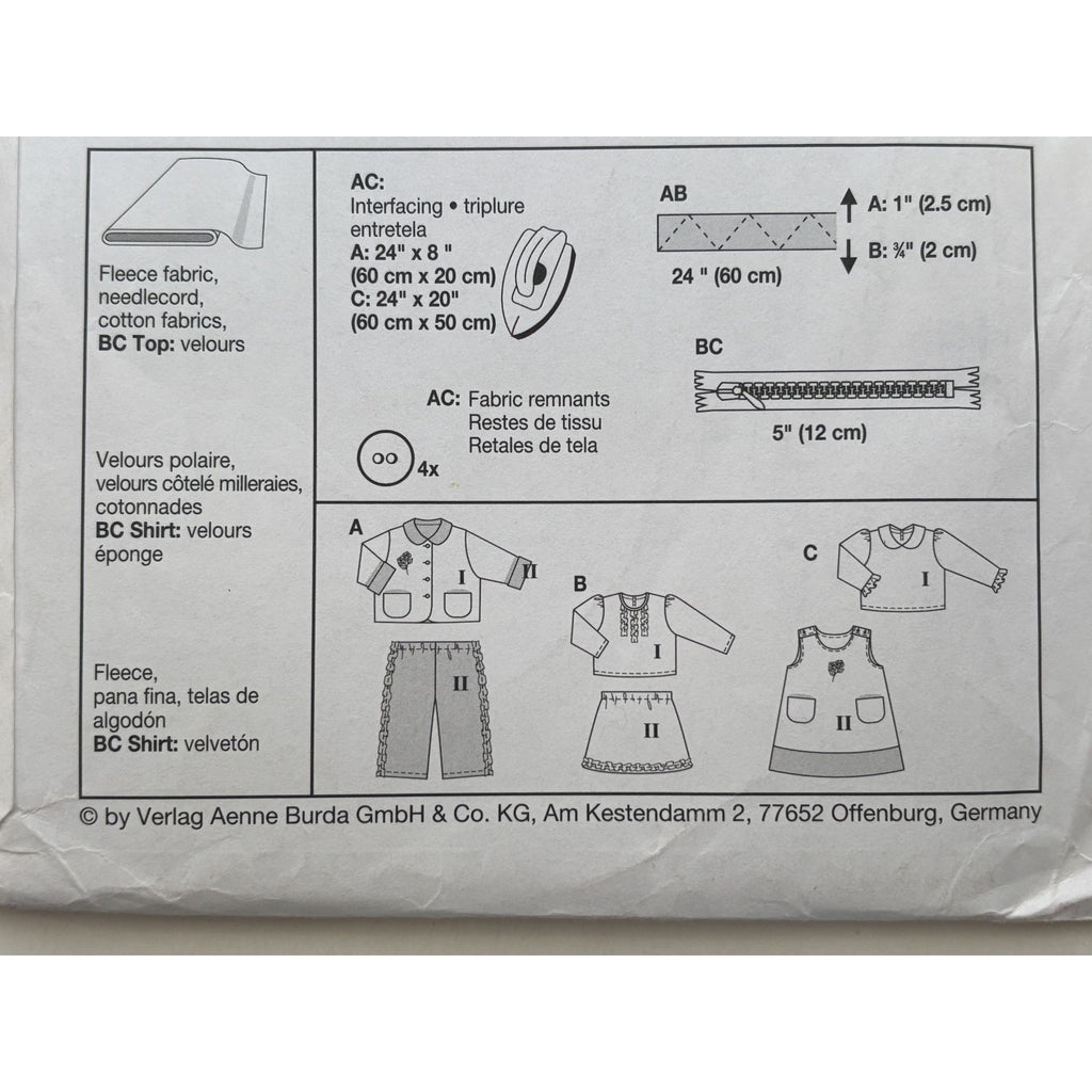 Burda Sewing Pattern 9829 Baby Shirt Pants Jumper Coordinated Outfits 9M-3T UC