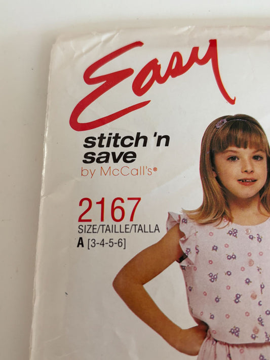 McCalls Sewing Pattern 2167 Girls Top and Shorts Set Summer Outfit Easy 3-6 UC