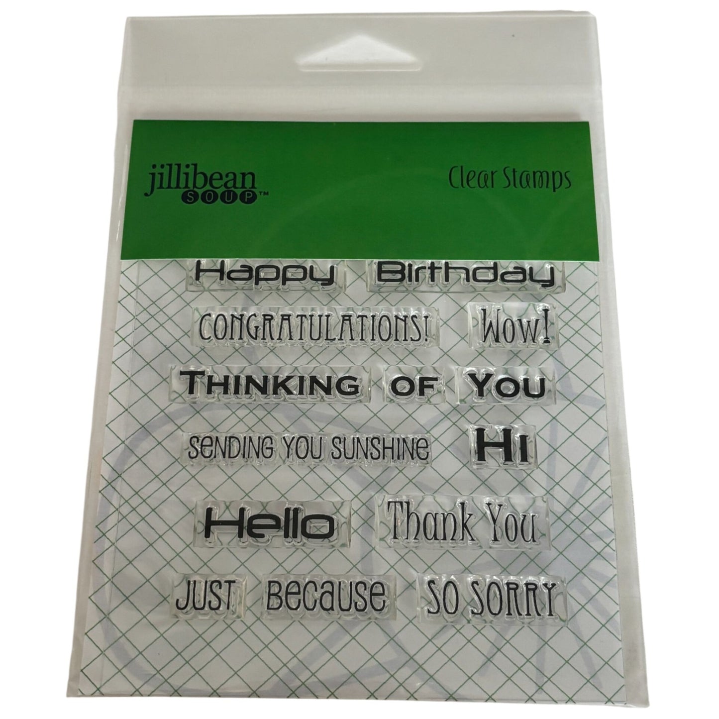 Jillibean Soup Sentiments Stamp Set Happy Birthday Thank You Hello Card Making Words Wow