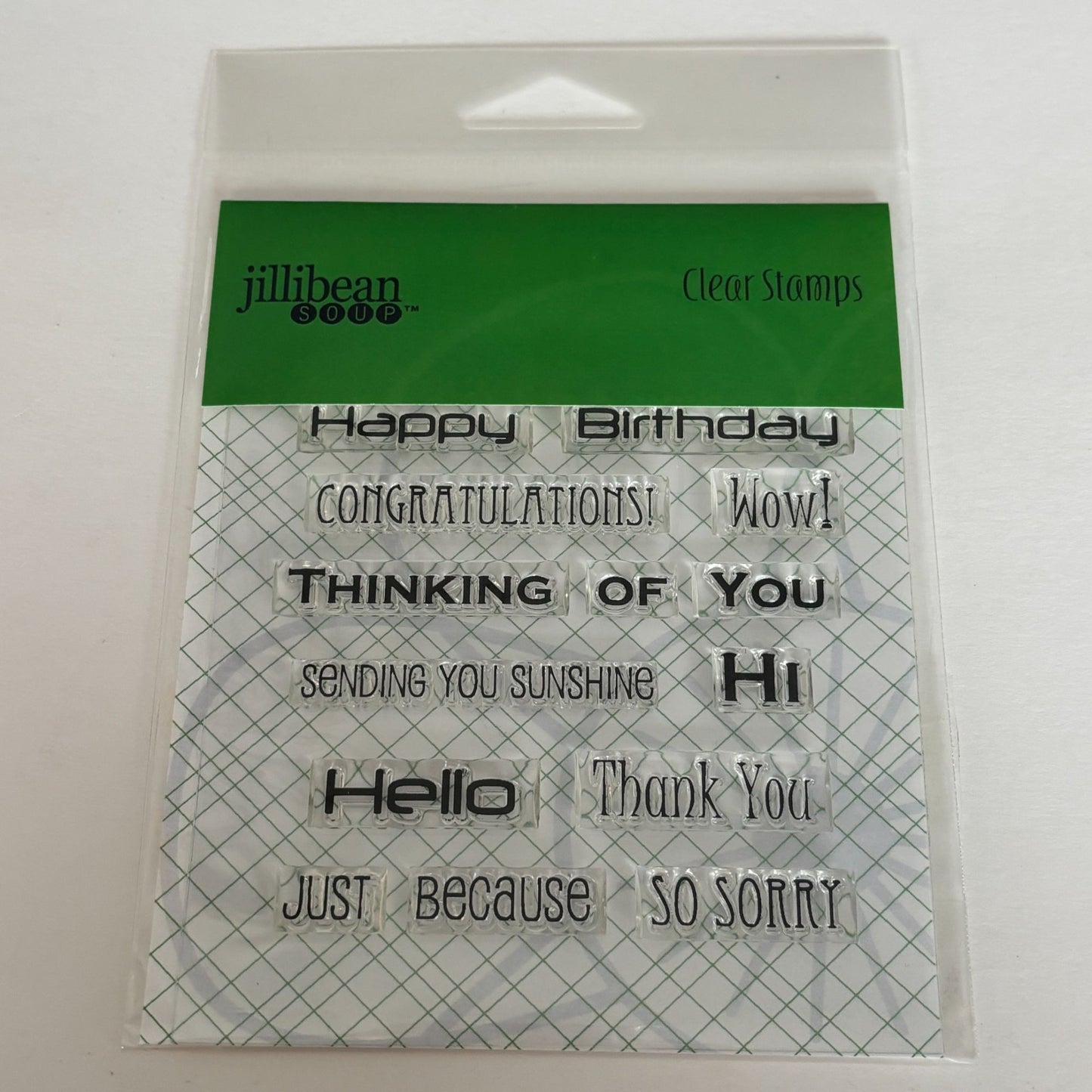 Jillibean Soup Sentiments Stamp Set Happy Birthday Thank You Hello Card Making Words Wow
