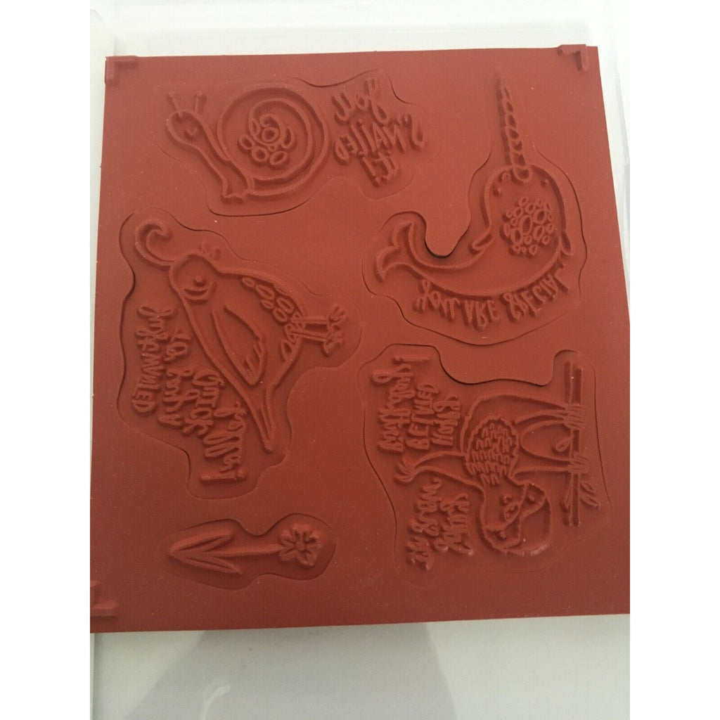 Stampin' Up Quirky Critters Rubber Stamps Animals Snail Pun Sloth Quail Flower 5