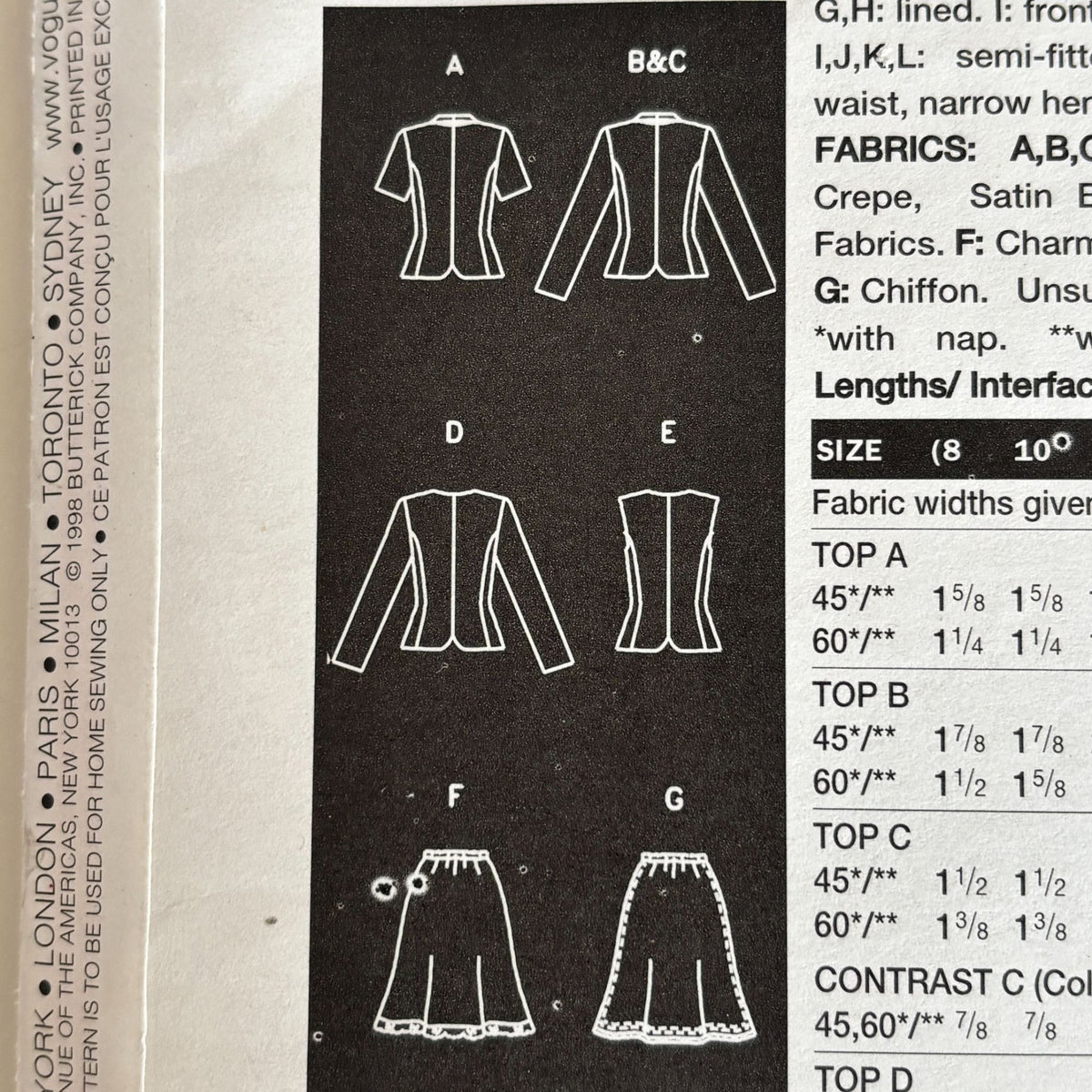 Vogue Sewing Pattern 2174 Jacket Skirt 90s Minimalist Quiet Luxury Uncut 8-12 Career Suit