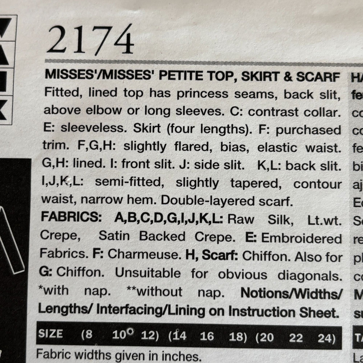 Vogue Sewing Pattern 2174 Jacket Skirt 90s Minimalist Quiet Luxury Uncut 8-12 Career Suit