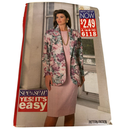 Butterick See Sew Sewing Pattern 6118 Jacket Dress Outfit Work Easy 6 8 10 Uncut