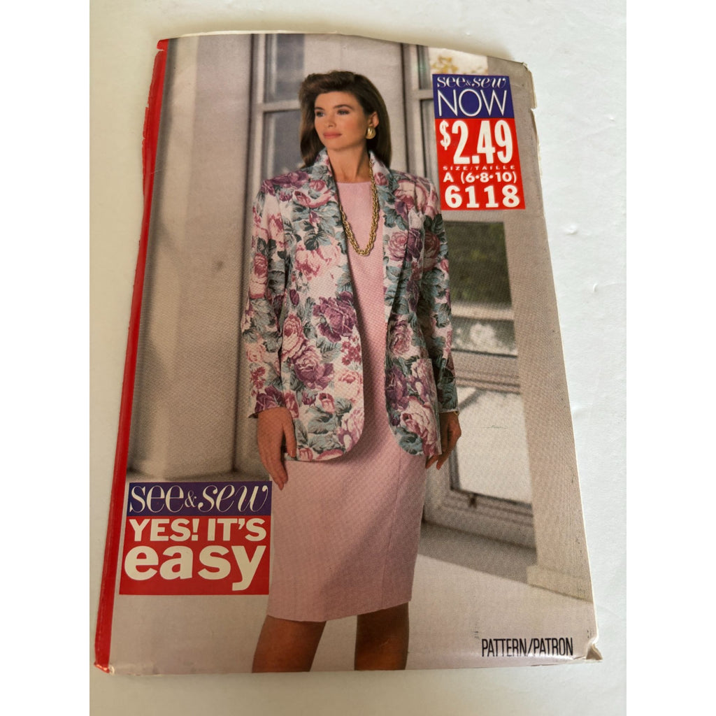 Butterick See Sew Sewing Pattern 6118 Jacket Dress Outfit Work Easy 6 8 10 Uncut