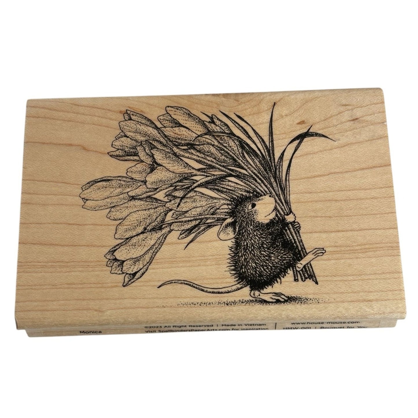 House Mouse Wood Rubber Stamp Bouquet For You Spellbinders Monica Flowers Funny