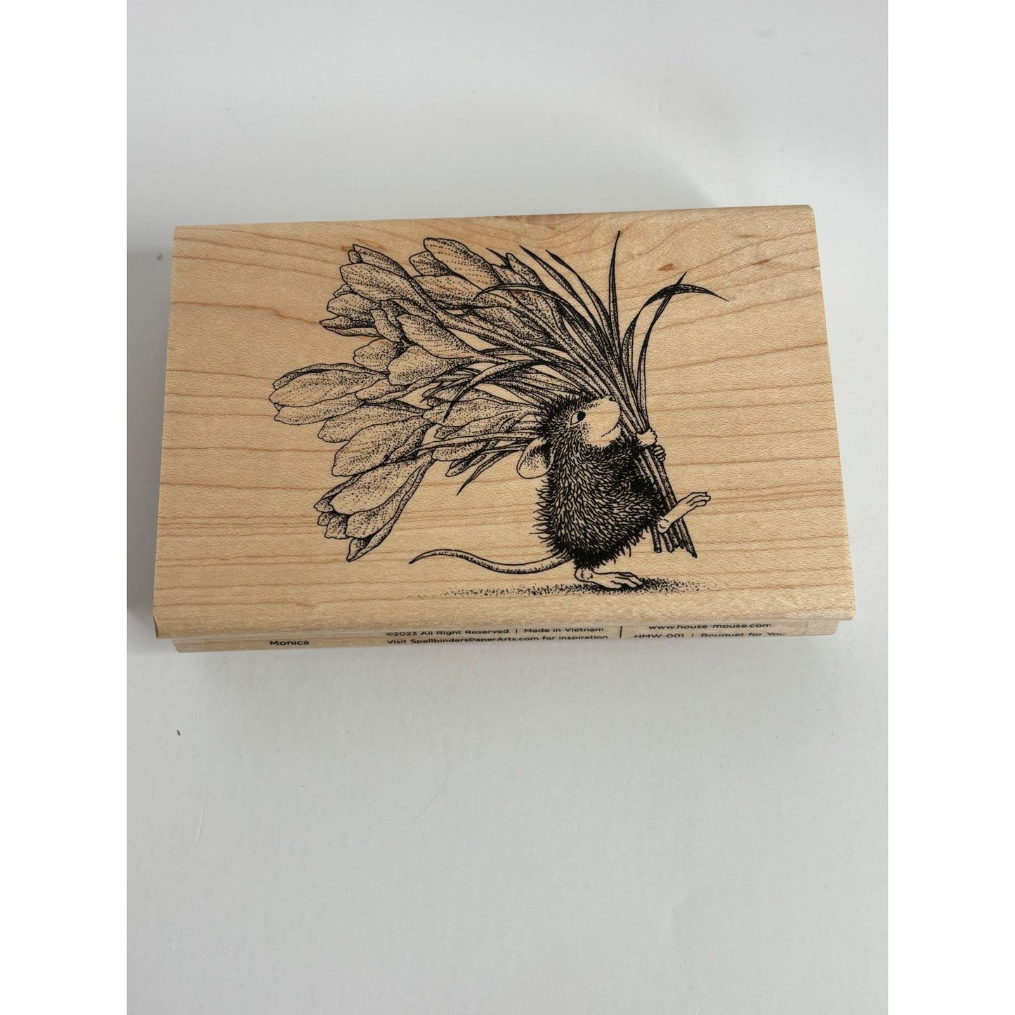 House Mouse Wood Rubber Stamp Bouquet For You Spellbinders Monica Flowers Funny