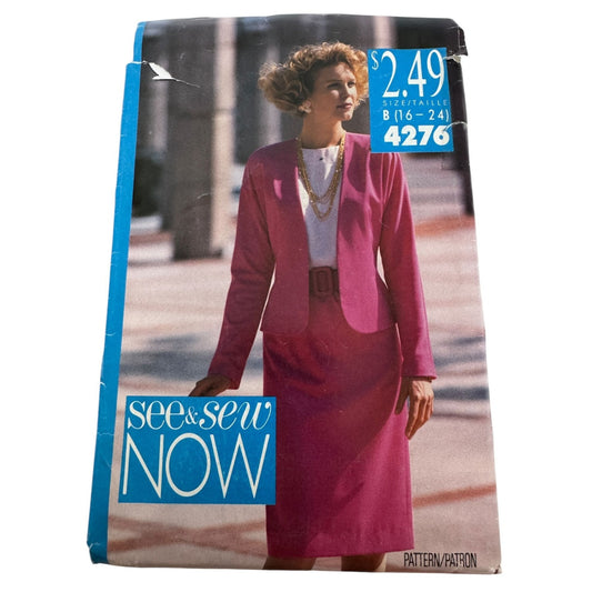 Butterick See and Sew Sewing Pattern 4276 Misses Suit Jacket Skirt 16-24 UC 1989