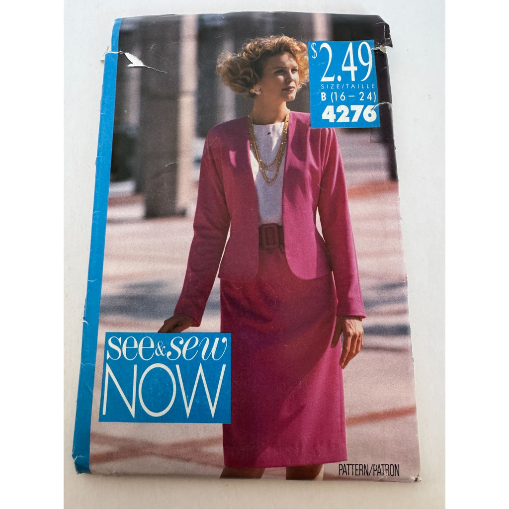 Butterick See and Sew Sewing Pattern 4276 Misses Suit Jacket Skirt 16-24 UC 1989