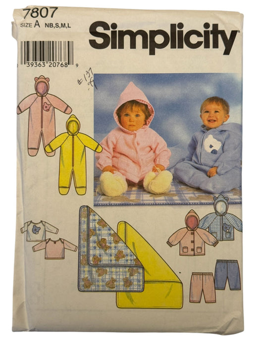 Simplicity Sewing Pattern 7807 Baby Romper Jacket Pants Blanket Winter NB 18M UC