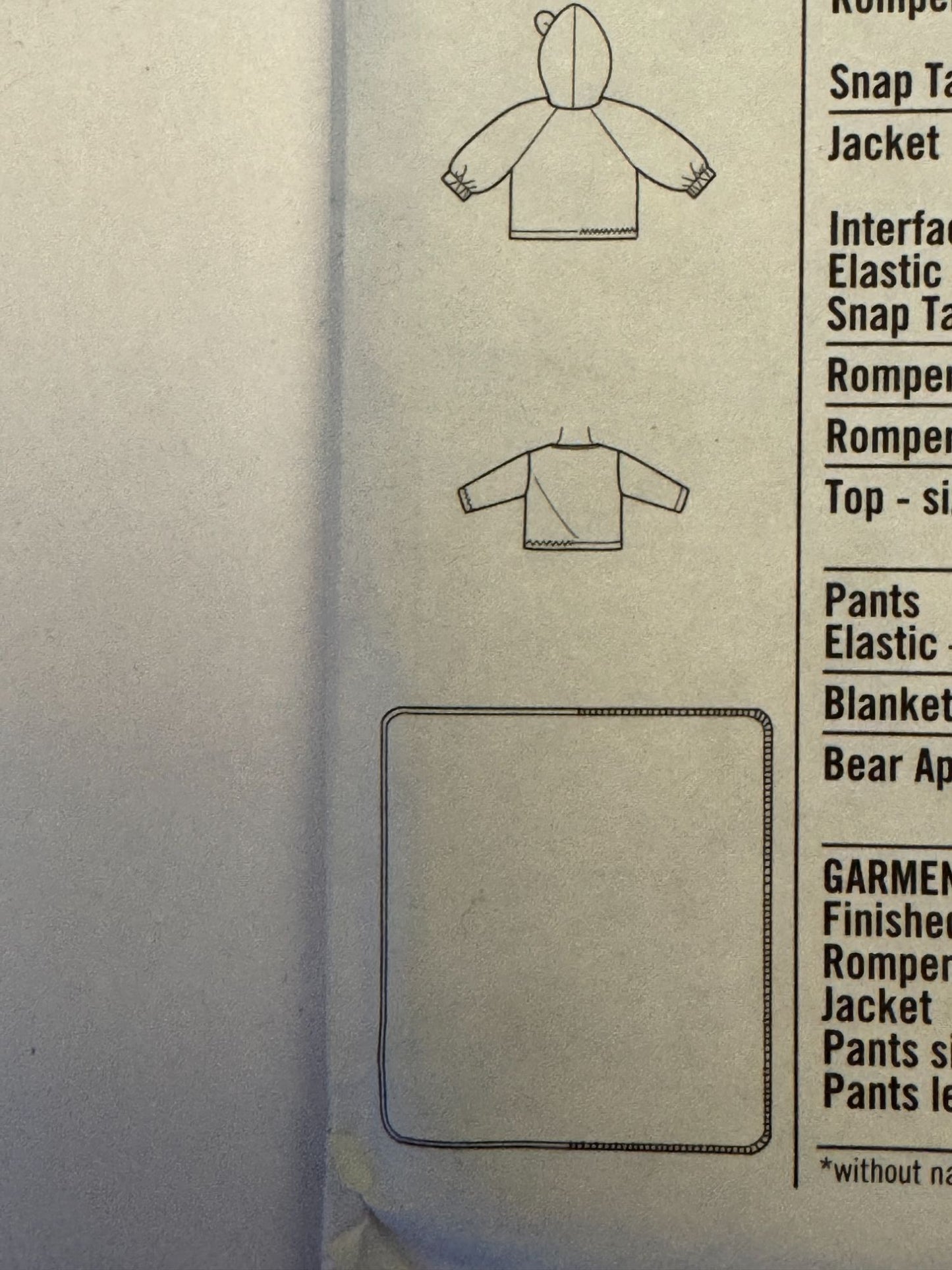 Simplicity Sewing Pattern 7807 Baby Romper Jacket Pants Blanket Winter NB 18M UC