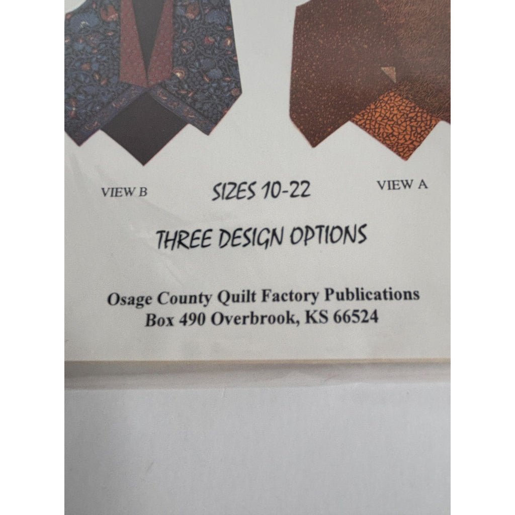 Osage County Quilt Factory Sewing Pattern Mid Length Designer Vest 10-12 Uncut