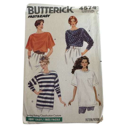 Butterick Sewing Pattern 4577 Vintage 90s Oversized Top Slouchy Sweatshirt Shirt 6-22 1990 Minimalist Casual