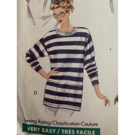 Butterick Sewing Pattern 4577 Vintage 90s Oversized Top Slouchy Sweatshirt Shirt 6-22 1990 Minimalist Casual