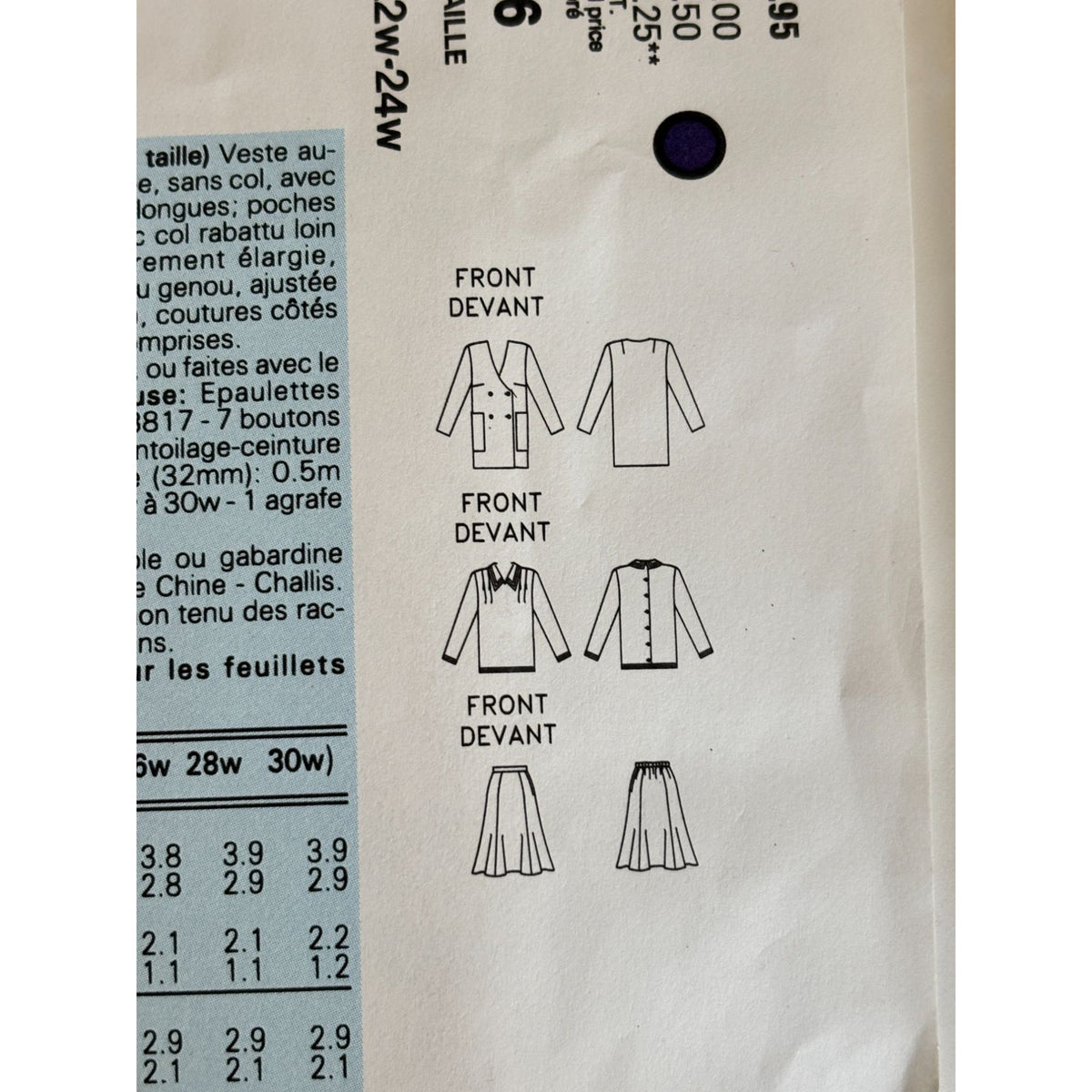 Vogue Sewing Pattern 2126 Jacket Blouse Skirt 20W-24W 80s Corporate Chic Uncut Power Dressing