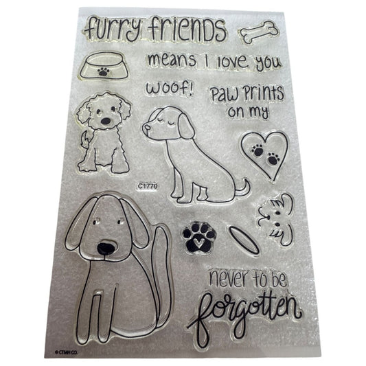CTMH Acrylic Stamp Set Paw Prints on My Heart Dogs Pet Sympathy Card Making Halo