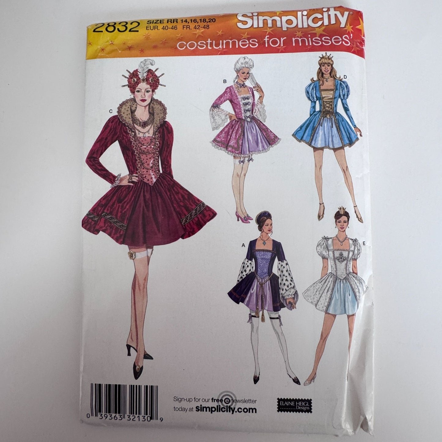Simplicity Sewing Pattern 2832 Fantasy Costume Royal Princess Dress 14-20 Uncut Renaissance Fairy Tale