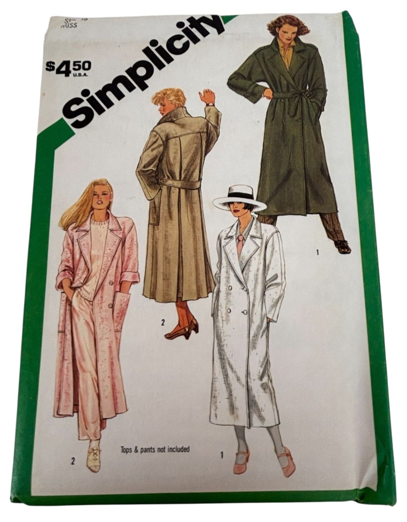 Simplicity Sewing Pattern 6524 Unlined Long Trench Coat 16 Winter Vintage 1980s