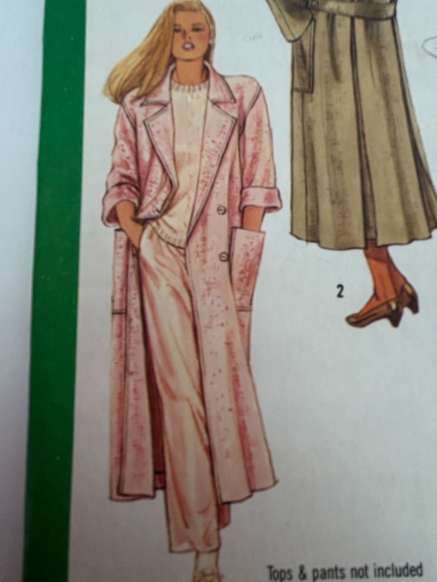 Simplicity Sewing Pattern 6524 Unlined Long Trench Coat 16 Winter Vintage 1980s
