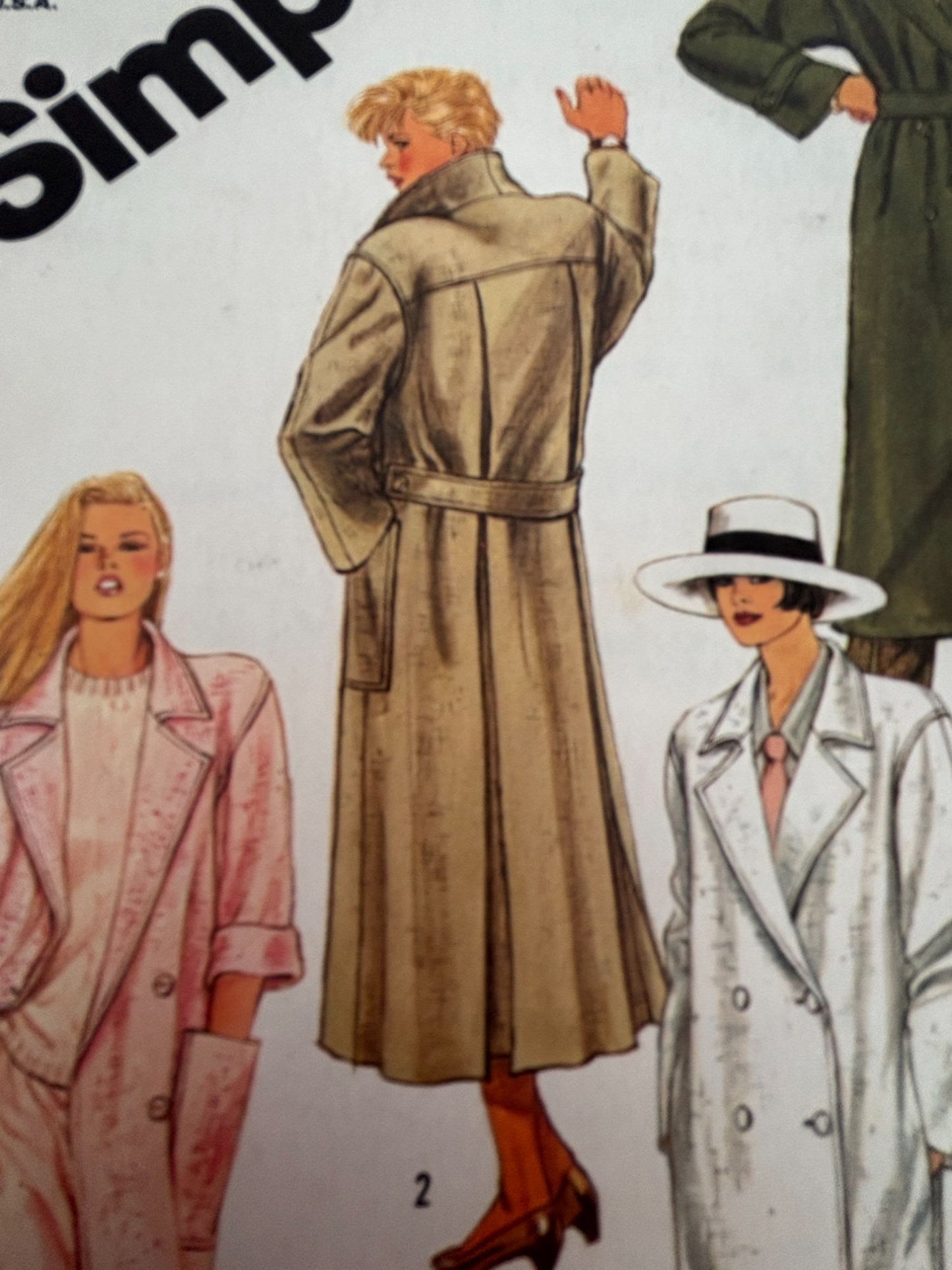 Simplicity Sewing Pattern 6524 Unlined Long Trench Coat 16 Winter Vintage 1980s