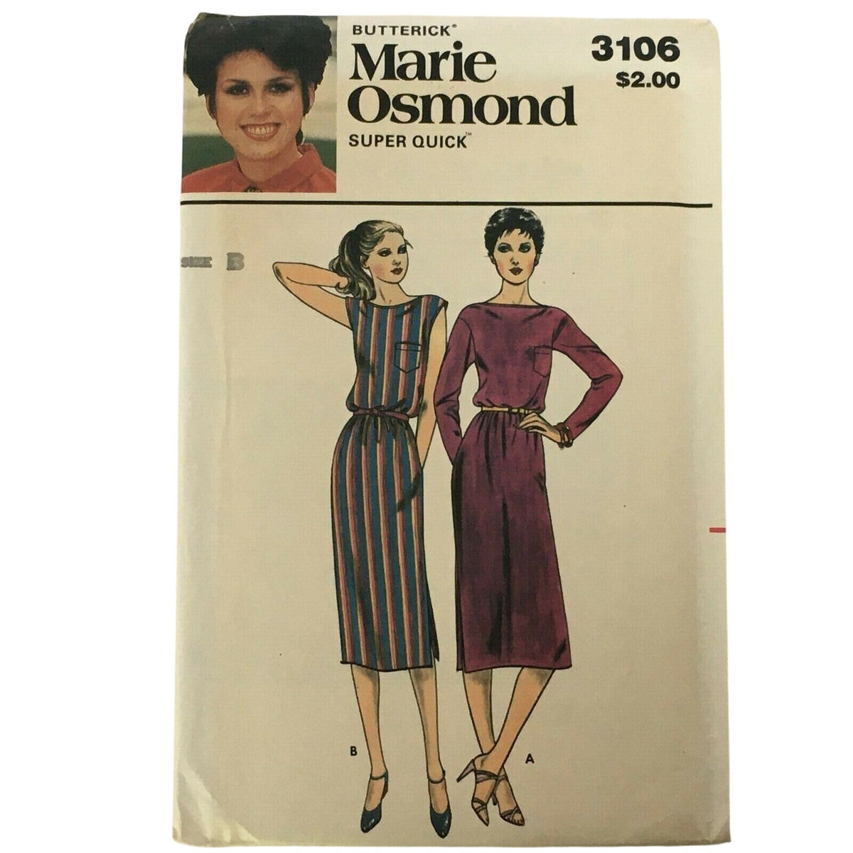 Butterick Sewing Pattern 3106 Marie Osmond Dress Bateau Neckline 80s Sz 8-12 UC