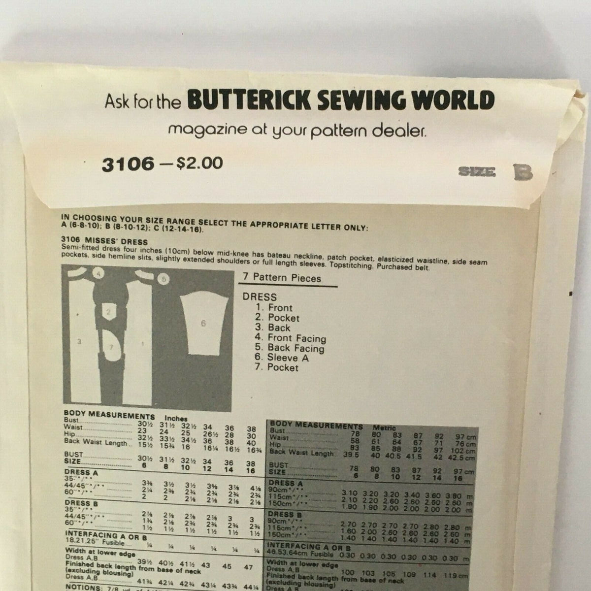 Butterick Sewing Pattern 3106 Marie Osmond Dress Bateau Neckline 80s Sz 8-12 UC