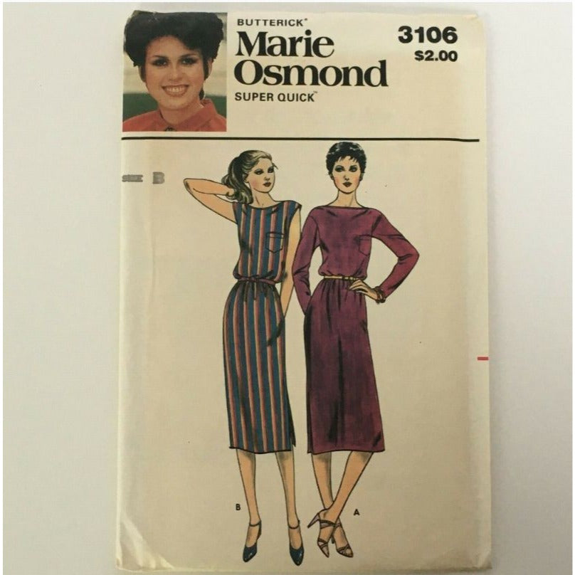 Butterick Sewing Pattern 3106 Marie Osmond Dress Bateau Neckline 80s Sz 8-12 UC