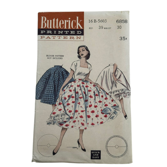 Butterick Sewing Pattern 6858 Circle Skirt Ruffled Petticoat Vintage 1950s Uncut