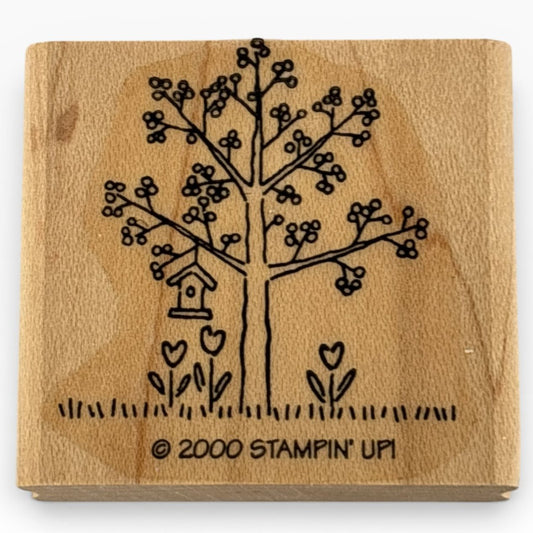 Stampin Up Rubber Stamp Tree Birdhouse Heart Flowers Summer Season Nature Craft